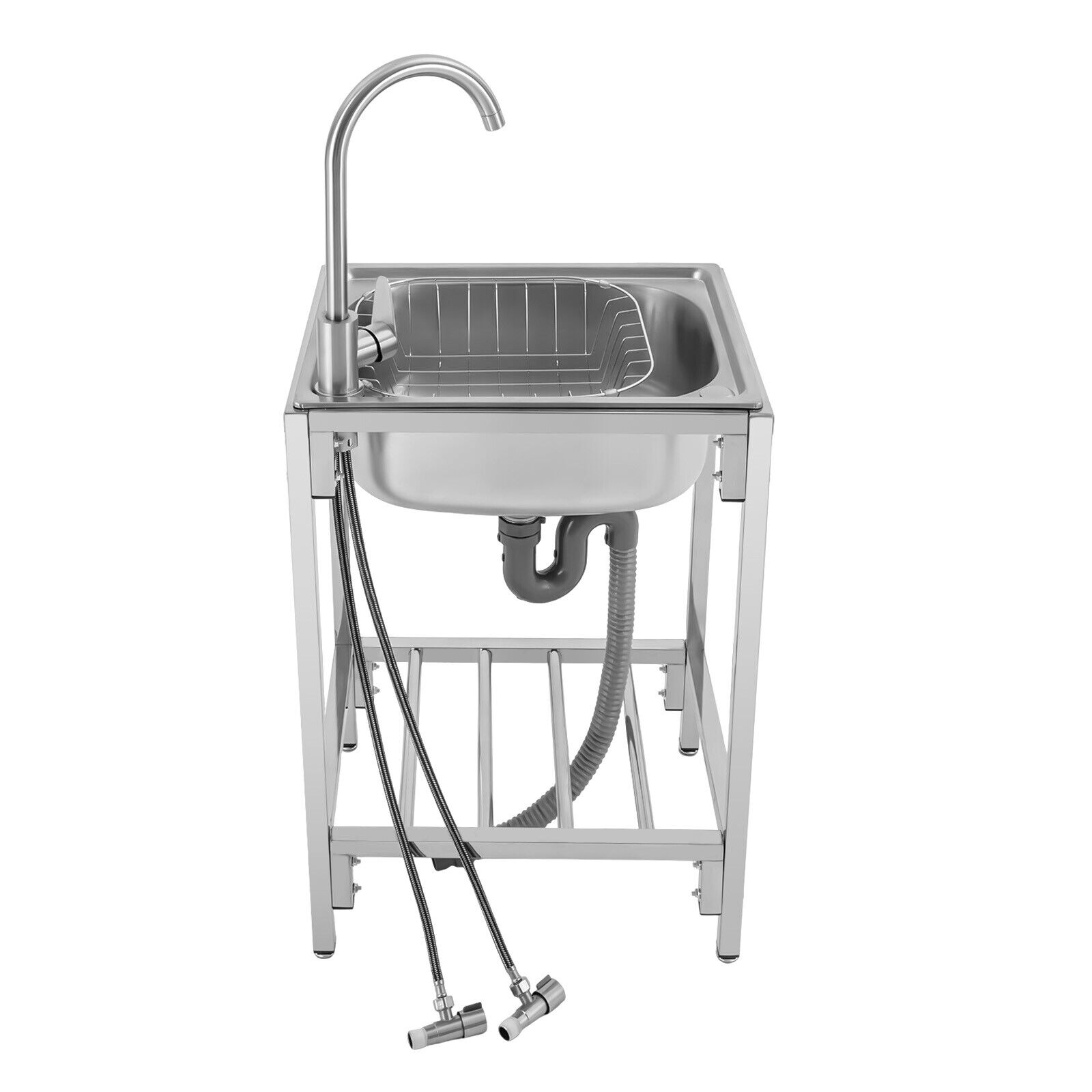 Stainless Steel Single Bowl Utility Sink Freestanding Basin Sink for Laundry Room Bathroom Kitchen