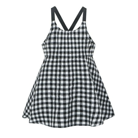 

ASEIDFNSA Girls Short Sleeve Maxi Dress Dress Set New Striped Plaid Linen Sling Backless Loose Casual Princess Dress