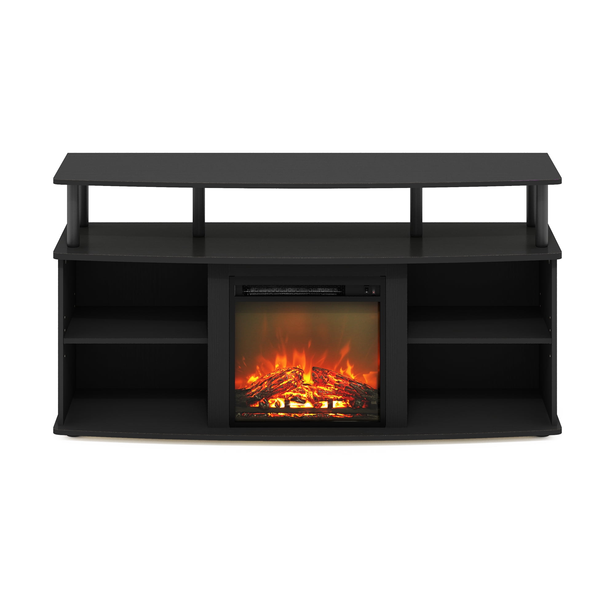 Furinno Jensen Open Shelving Storage Fireplace Entertainment Center for TV up to 55 Inch, Americano/Black