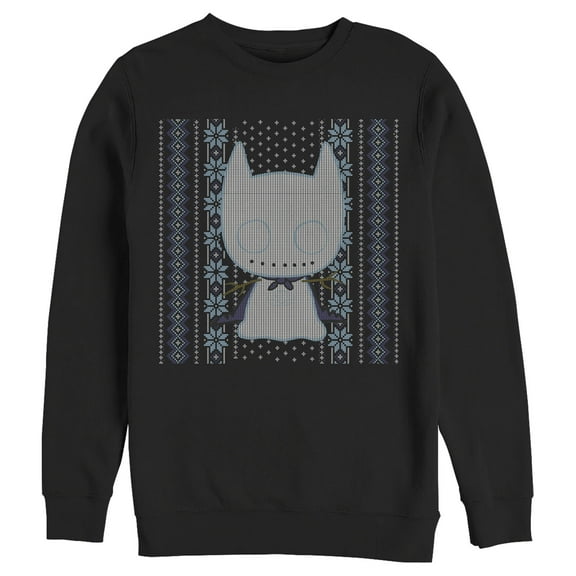 Men's Batman Ugly Christmas Chibi Snow Bat Sweatshirt Black 3X Large