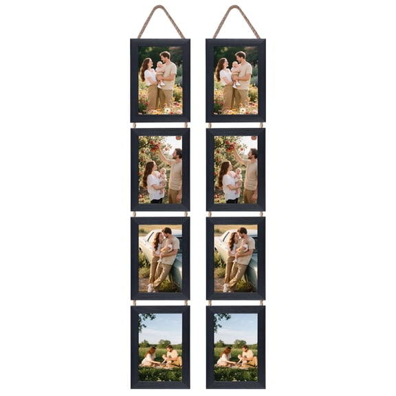 4x6 Picture Frame Collage, 8 Opening Vertical Wall Hanging Photo Frames, Black, Set of 2