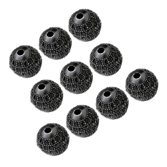 FUTUREORYY 10Pcs Black Round Beads Charms Jewelry Making Diy Material Alloy Rhinestone For Bracelets