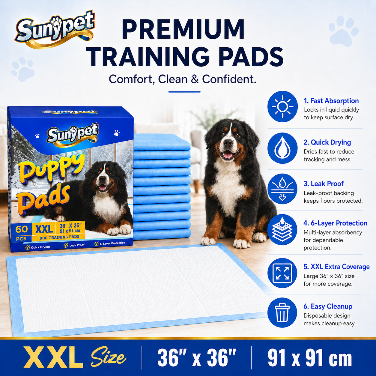 Sunypet Puppy Pads, XXL 36x36 Inches, 60 Count photo 2
