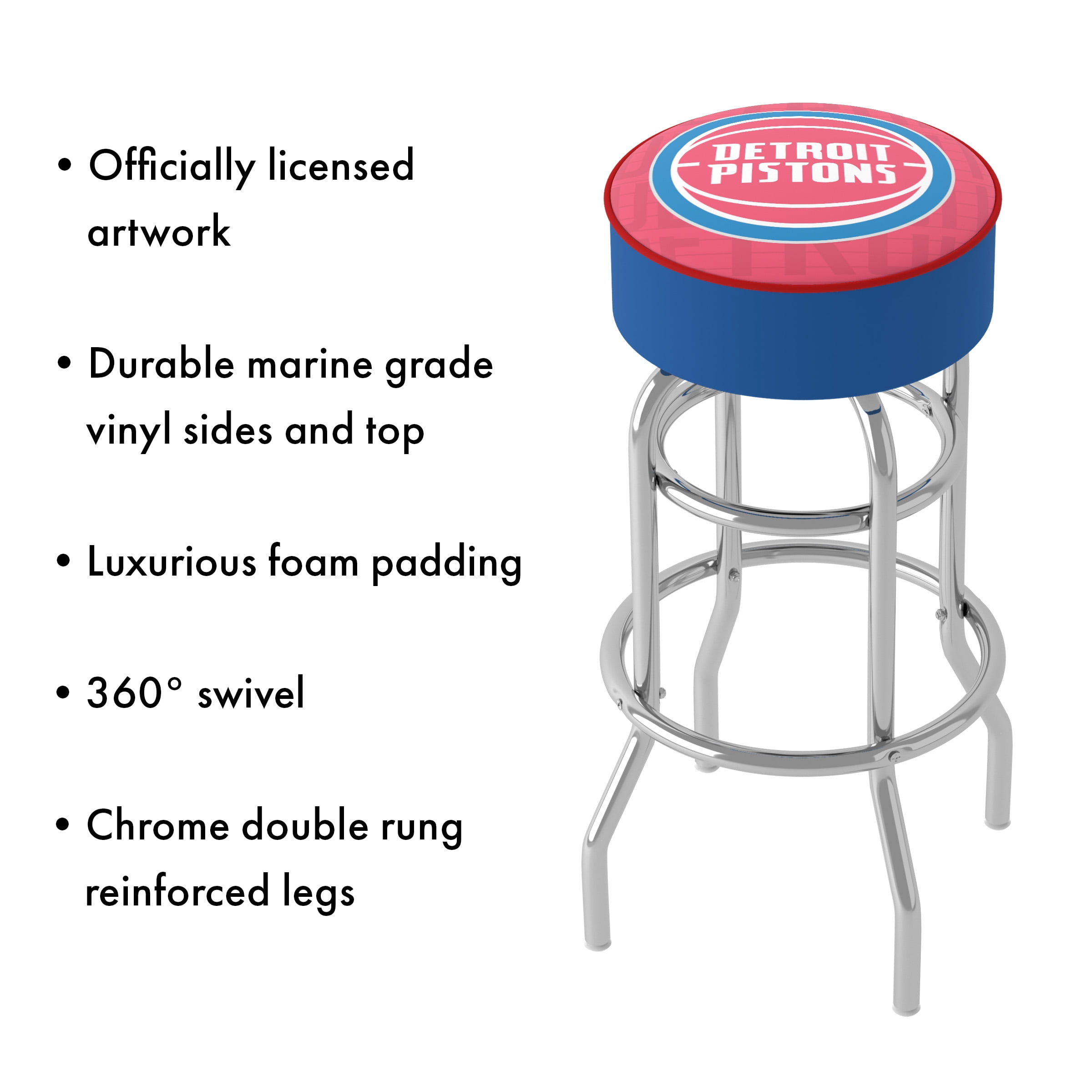 Trademark Gameroom Detroit Pistons City Bar Stool with Padded Seat
