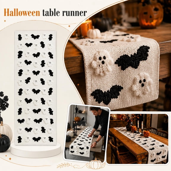 Halloween Table Runner, 13 x 72 in Decorative Fabric Dining Table Runner for Party, Entryway, Mantel and Seasonal Home Decor