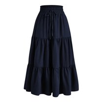 Women's Flowy Long Skirt Elastic High Waist Retro Pleated A-Line Flared Maxi Skirts Beach Vacation Outfits