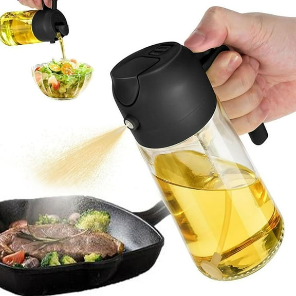 Oil Dispenser for Kitchen Spray, 2 in 1 Olive Oil Dispenser Bottle for Kitchen, Oil Dispenser for Kitchen Spray and Pour, 16oz/470ml Glass Oil Bottle for Air Fryer, Salad, Frying, BBQ (Black)