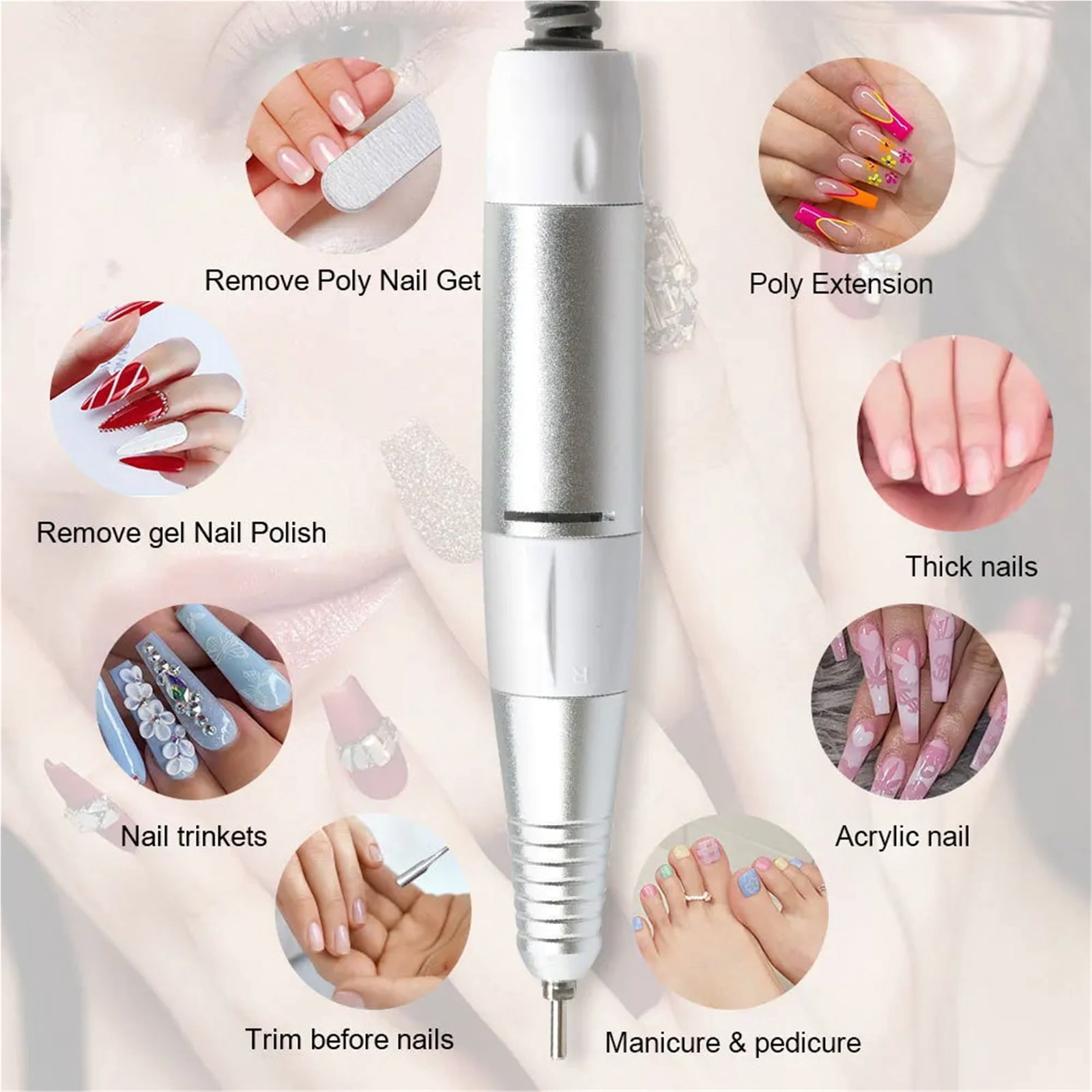 Electric Nail Drill Pen Handle File Polish Grind Machine Handpiece Manicure Pedicure Tool 5 PIN Nail Drill Accessories