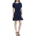 thumbnail image 2 of INSPIRE CHIC Women's Ruffle Hem Short Puff Sleeve Party A-Line Mini Dress L Blue, 2 of 6