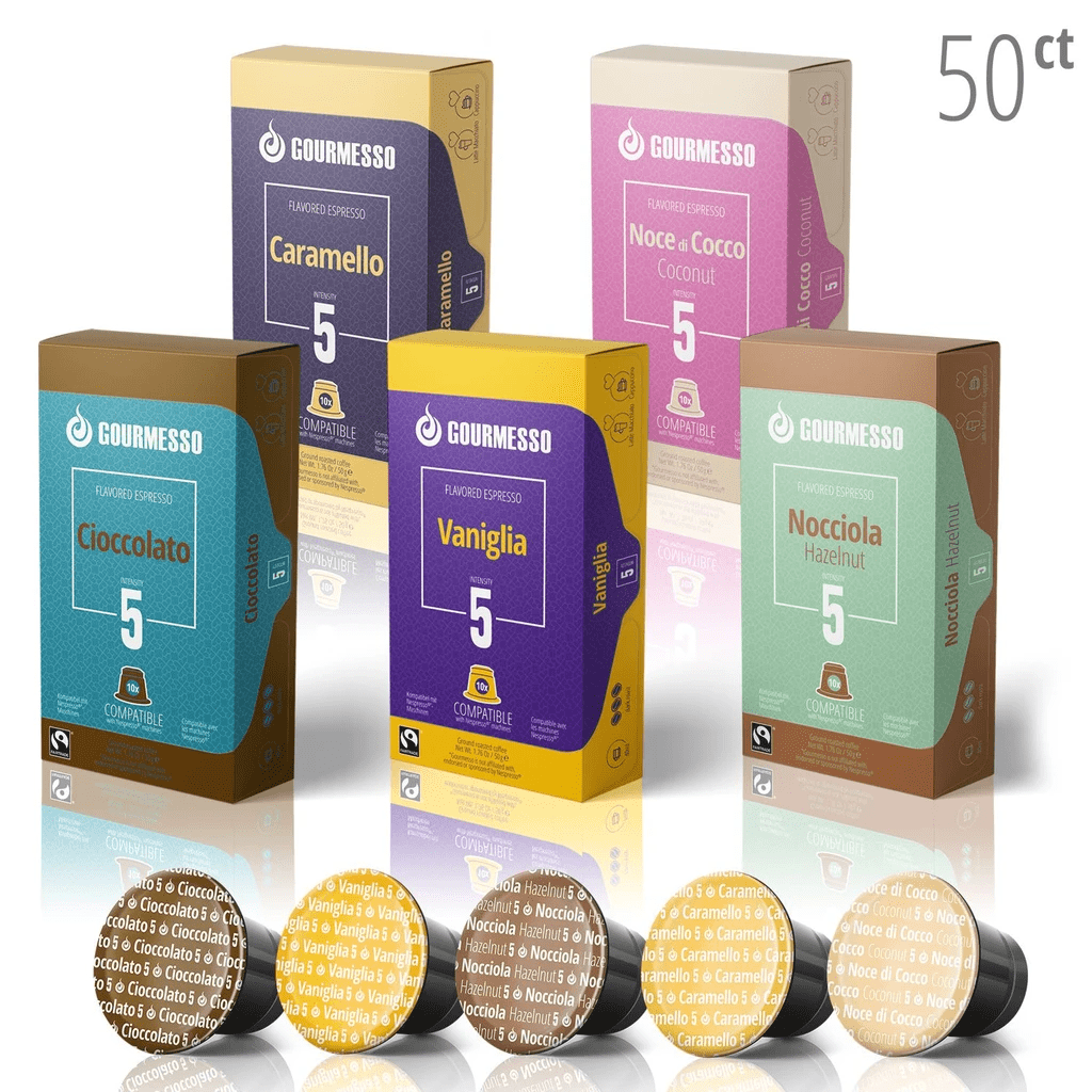 Gourmesso Flavor Bundle - 50 Coffee Capsules Compatible with Nespresso Machines - 100% Fair Trade Flavored Variety Pack - Walmart.com
