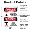 thumbnail image 2 of (2 Pack) Overhead Door Crush Hazard Bilingual OSHA Danger Sign 18 Inch X 24 Inch Indoor / Outdoor Rust-Free Aluminum Metal Signs for Workplace, Workshop, and Construction Site, Made in, 2 of 8