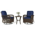 thumbnail image 7 of Clouddwell 3 Piece Outdoor Swivel Rocker Wicker Rattan Patio Conversation Set Outdoor Sectional Sofa Set with Coffee Table and Blue Cushions, 7 of 7
