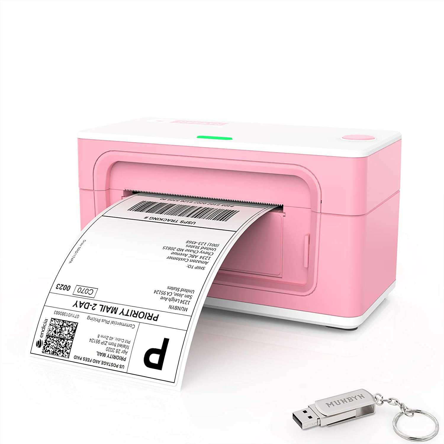 Pink Shipping Label Printer, MUNBYN Label Printer Maker for Shipping Packages MUNBYN Thermal Direct Shipping Label External Rolls Label Holder Upgraded 2.0 