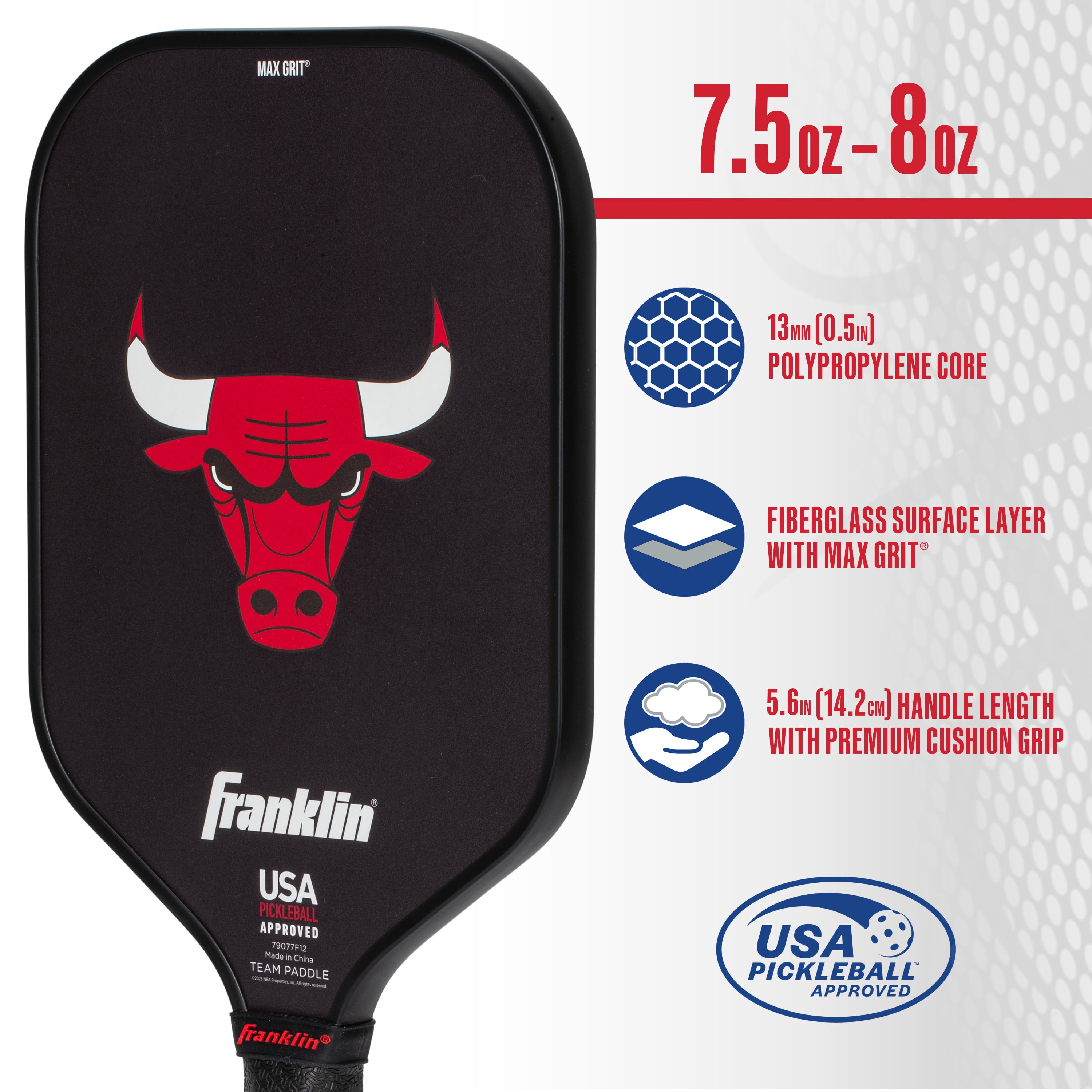 Franklin Sports NBA Chicago Bulls Pickleball Paddle - Official NBA Team Pickleball Paddles - USAP (USAPA) Approved Premium Quality Pickleball Paddles - Authentic Team Logos + Colors