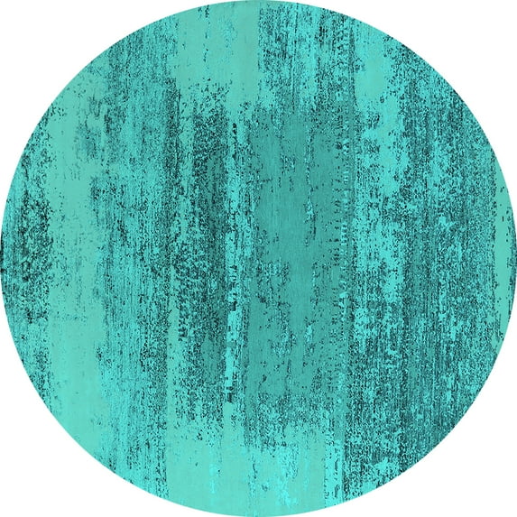 Ahgly Company Machine Washable Indoor Round Oriental Turquoise Blue Industrial Area Rugs, 3' Round