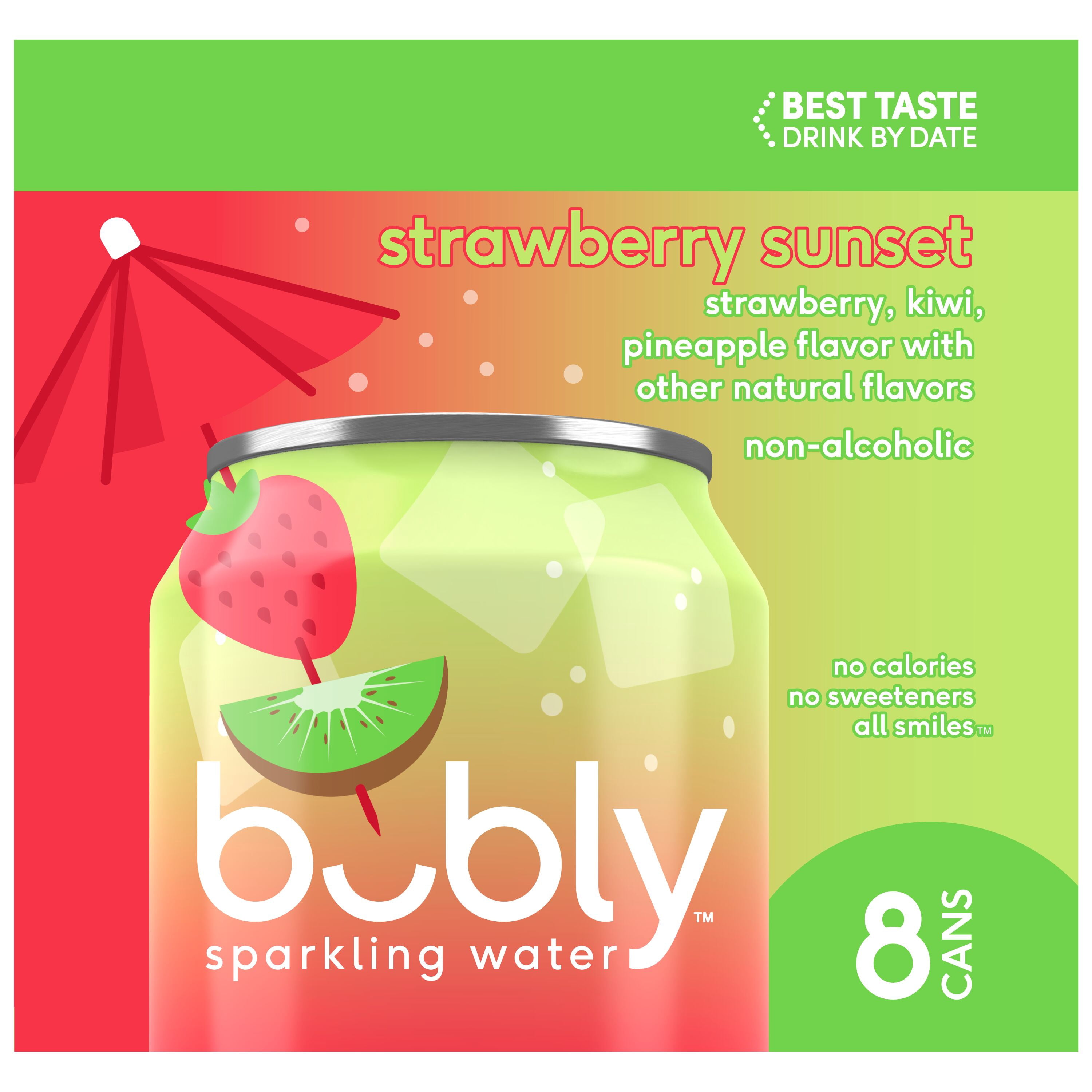 (3 pack) bubly Strawberry Sunset Sparkling Water, 12 fl oz, 8 Pack Cans