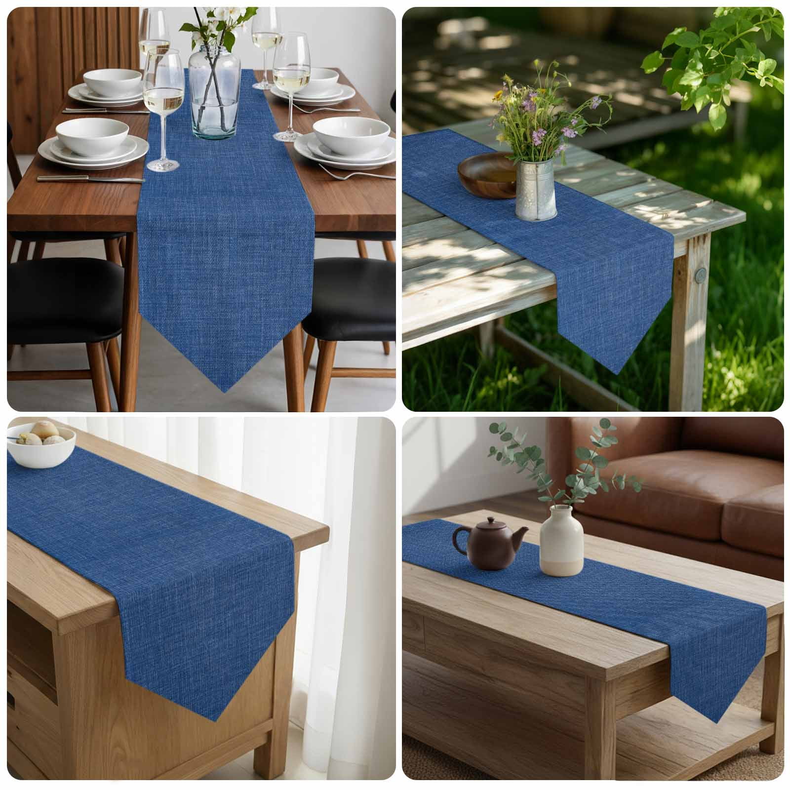 Navy Blue Table Runner Linen Burlap Table Runner 108 Inches Long Vintage Country Monochrome Farmhouse Dresser Scarves for Kitchen Island Coffee Dining Room Party Wedding Holiday Decoration 13"x108"