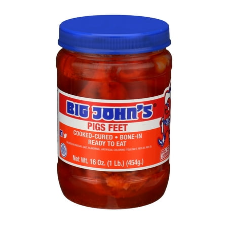 Big John's Pickled Pigs feet 16 oz,  Convenient Resealable Plastic Jar