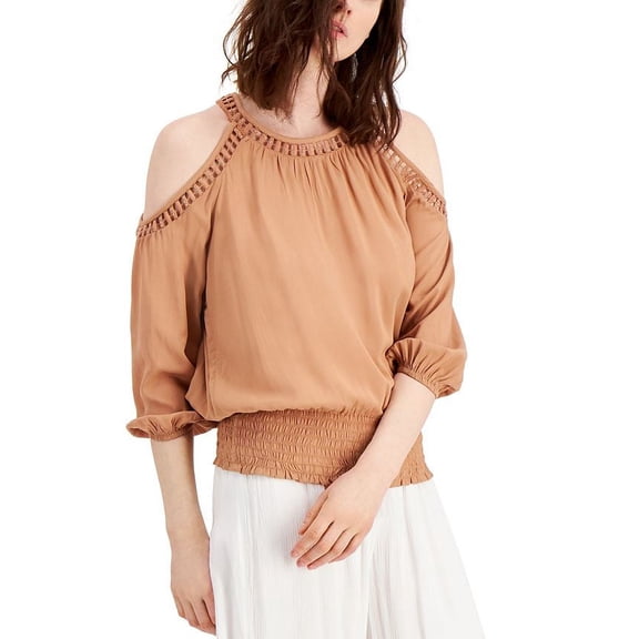 Inc Crochet-Trim Cold-Shoulder Top, Large