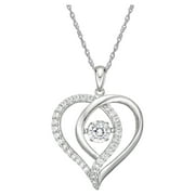 Brilliance 925 Sterling Silver Simulated White Diamond Open Double Heart Dancing Gemstone Pendant on 18" Fine Rope Chain