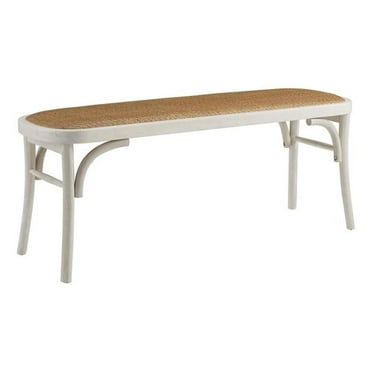 Linon Dallas Bentwood Bench with Natural Rattan Seat in Rustic White