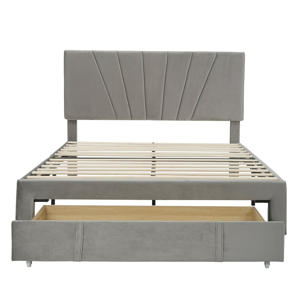 Queen Platform Bed with Drawers, Upholstered Platform Bed Frame with