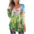 thumbnail image 2 of ICHUANYI Clearance Fashion Woman Long Sleeve Round Neck Printing Blouse Autumn Causal Pullover Button Tops(Green, M) ICHUANYI WER2023081201801, 2 of 7