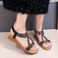 thumbnail image 6 of KIJBLAE Plus Size Women's Bling Rhinestone Wedge Sandals, Round Open Toe Solid Tone, Back Elastic Strap, Thick Cushioned Platform Shoes Black 42, 6 of 9