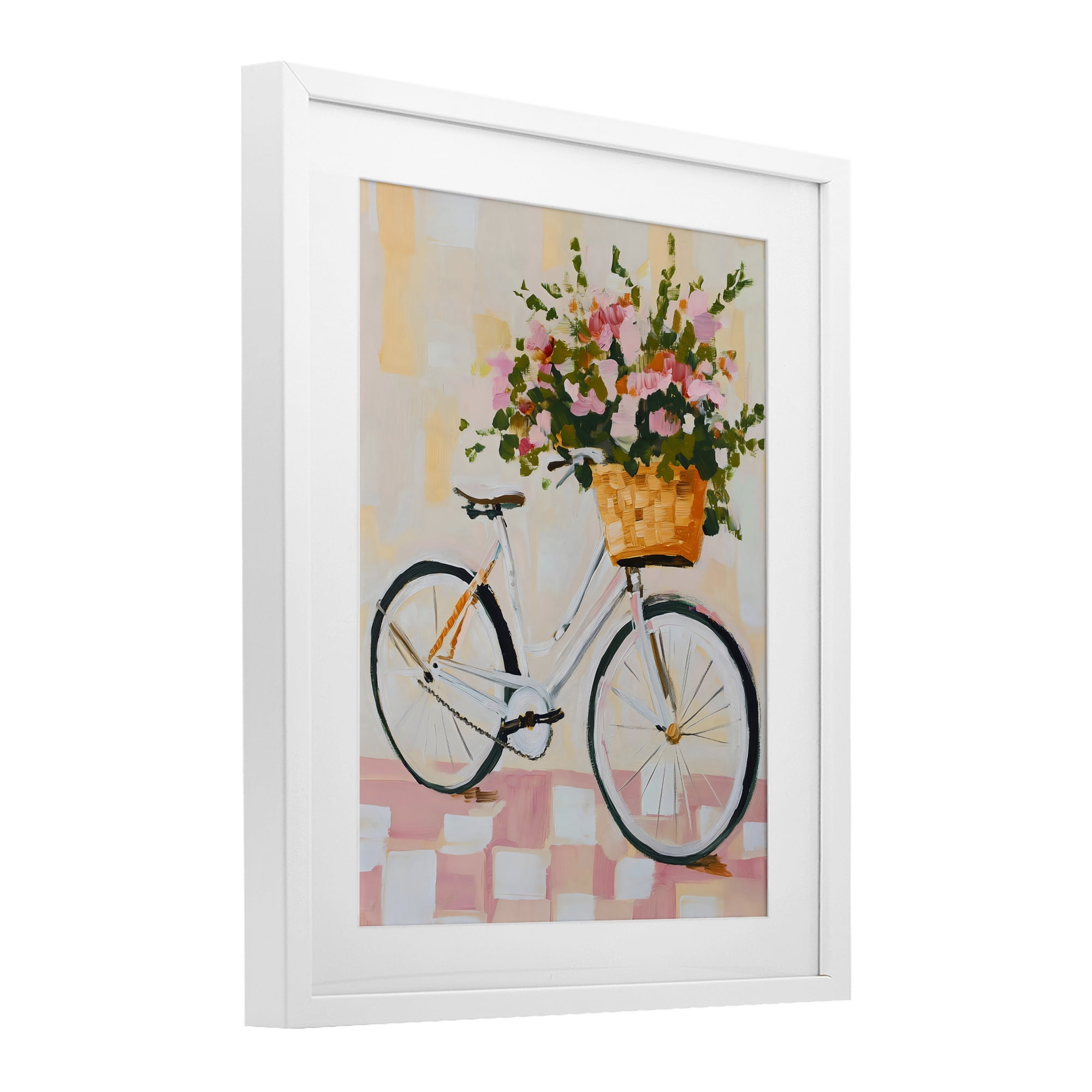 Stupell Industries Blooming Bicycle Basket White Framed Print Under Glass, design by The Prints Vibe