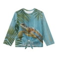 thumbnail image 4 of Xoenoiee Turtle Wood Palm Leaves Print Tie Knot Front Shirt for Girls Long Sleeve Crop Tops Loose Round Neck Blouse Fall Outfits for Kids Teens, 5-6 Year, 4 of 7