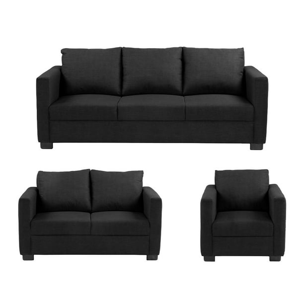 Sala Gales 3 Piezas Negro (Sofá, Love Seat y Sillón)