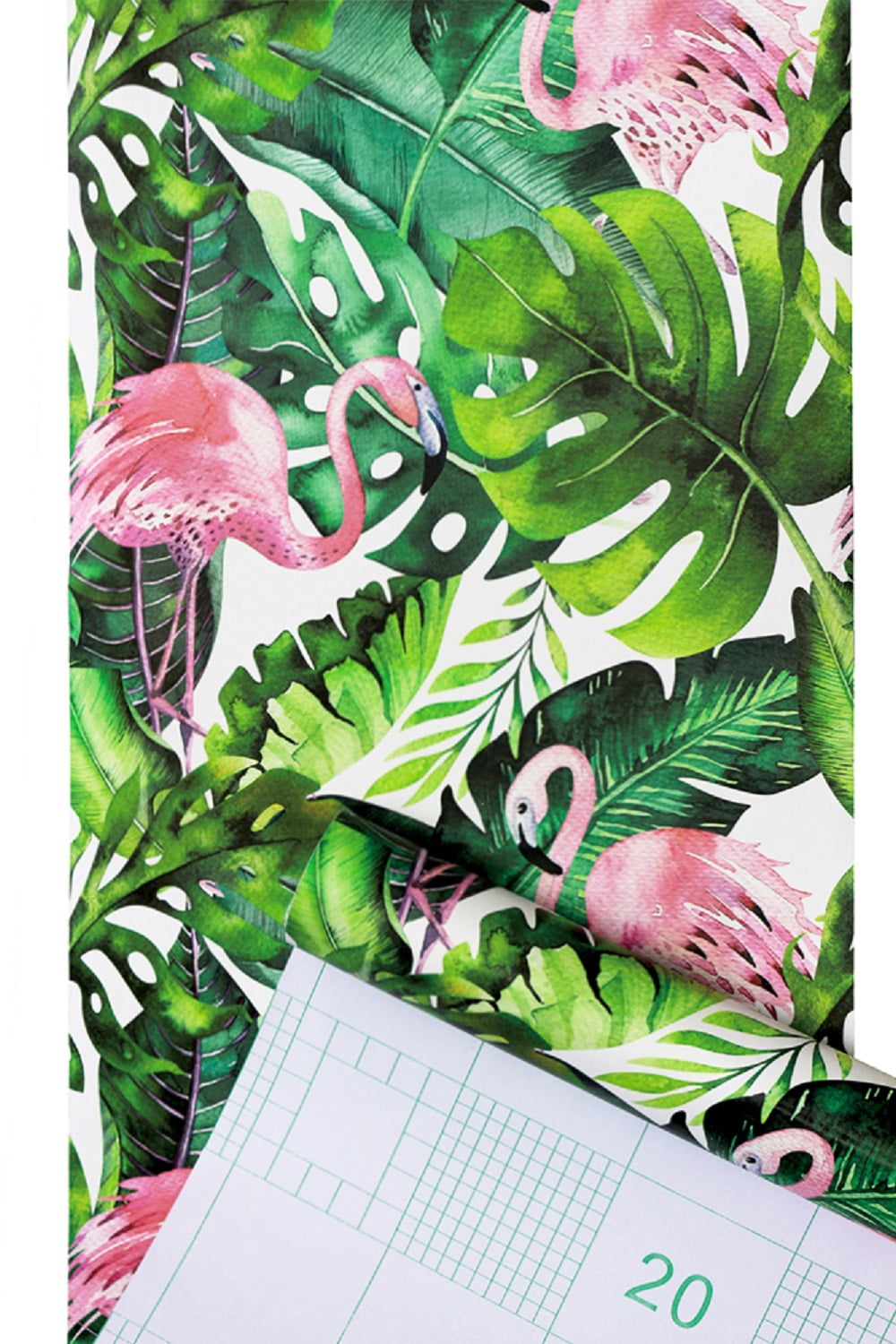 Watercolor Flamingo Tropical Peel and Stick Wallpaper Removable Green/Pink Vinyl Self Adhesive Shelf Liner 17.7in x 9.8ft