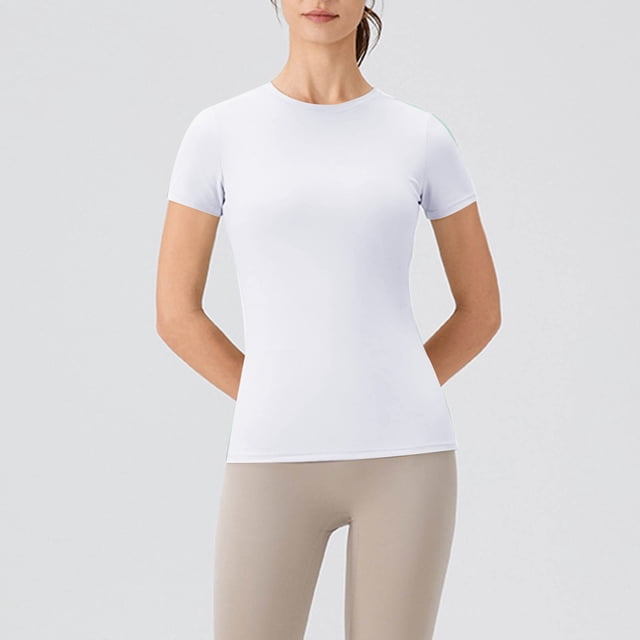 EQWLJWE Hauts pour Femmes Décontractés Plus, Hauts d'Été pour Femmes 2024 Tendance Vacances, Blouse Respirante pour Exercices Course Yoga Sport Col Rond Manches Courtes