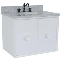 Bellaterra Home 31" Single wall mount vanity in White finish top with Gray granite and oval sink