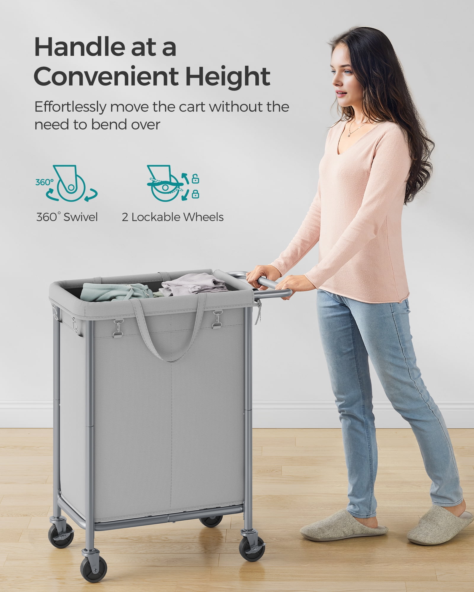 2-Section Rolling Laundry Basket Storage with Wheels, 37 Gallons Laundry Hamper, Removable Liner, Steel Frame with Handle,27.2 x 15.4 x 31.9 Inches