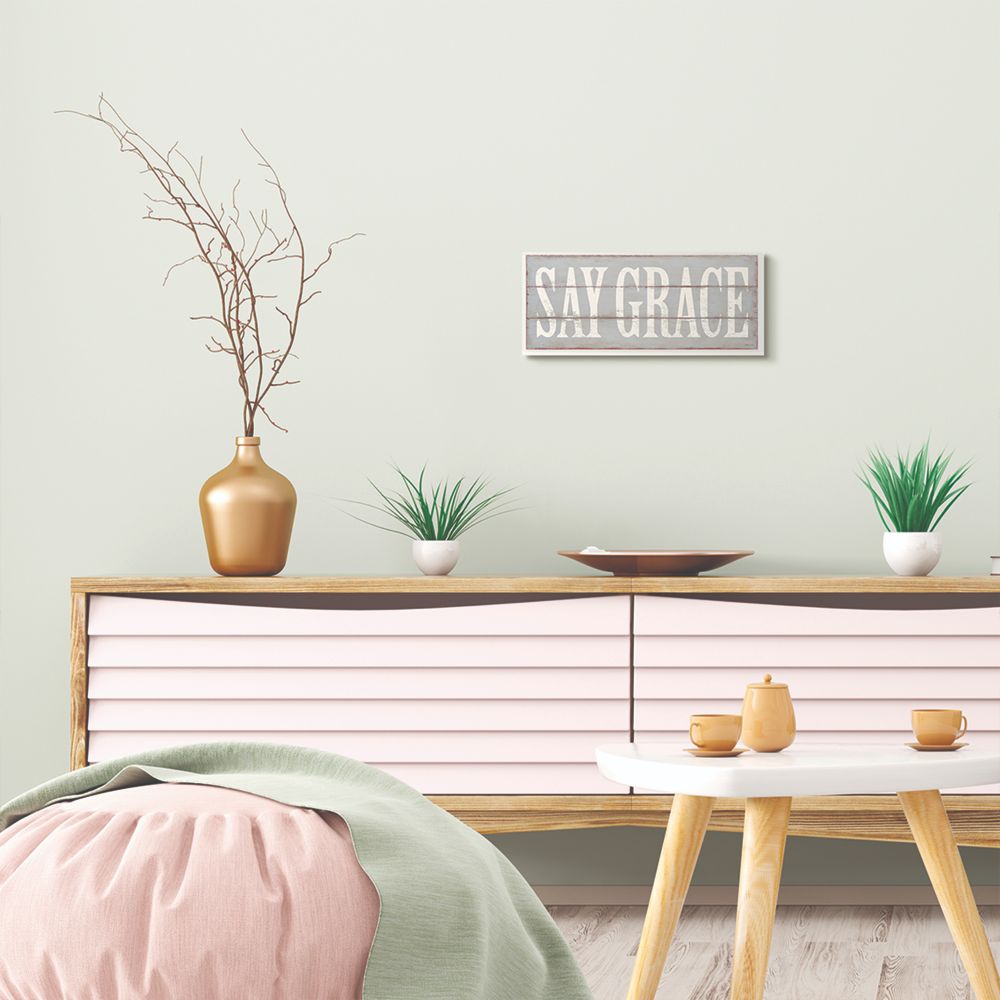 Stupell Industries Say Grace Neutral Wood Textured Word Design Wall Plaque Art by Stephanie Workman Marrott