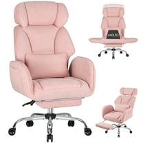 Hoffree Criss Cross Office Chair with Reversible Armrests, Big and Tall Desk Chair with Footrest, Reclining Ergonomic Computer Chair with Adjustable Headrest, Executive Fabric Chair for Home, Pink