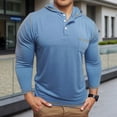 thumbnail image 2 of KHONTS Men's Henley Hooded Shirts Long Sleeve Casual Button up T Shirt Lightweight Pullover Shirt with Pocket Sky Blue XL, 2 of 6