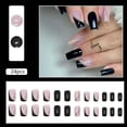 thumbnail image 4 of Black French Fake Nails Medium Length Square Press on Nails with Black White Lines Design Glossy Coffin Nails Full Cover Nail Tips Glue on Nails Artificial Acrylic False Nails for Women 24Pcs Nails 1, 4 of 4