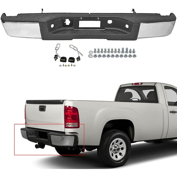 Rear Step Bumper Assembly Chrome Steel w/o Sensor Hole Replacement for 2007-2013 Silverado Sierra 1500 Truck