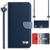 Dteck Flip Wallet Case for Samsung Galaxy S25, Metal Butterfly PU Leather Magnetic Folio Cover with Card Holder, TPU Shockproof Durable Protective Phone Case with Lanyard Wrist Strap,Darkblue