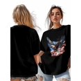 thumbnail image 7 of Women's T-Shirt Retro Bald Eagle US Flag Patriotic Short Sleeve Casual Tee Classic Crew Neck T Shirt for Women Black, 3XL, 7 of 7