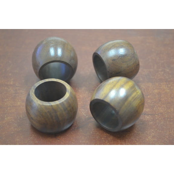 Set of 4 Wood Napkin Rings Holders