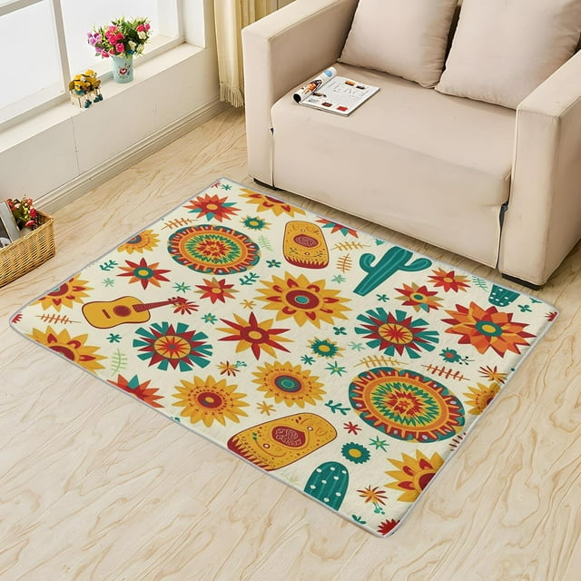 Floral Cactus Area Rug 5x7, Mexican Pattern Rugs for Living Room, Southwestern Boho Carpet, Soft Non Slip Machine Washable Fluffy Easy Clean, for Bedroom Dining Room Floor Home Decor Rug Xsu&-52