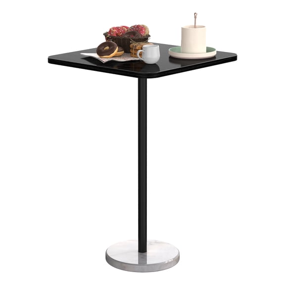 Black & White Square Side Table with Marble Base - Modern End Table for Living Room, Bedroom & Office