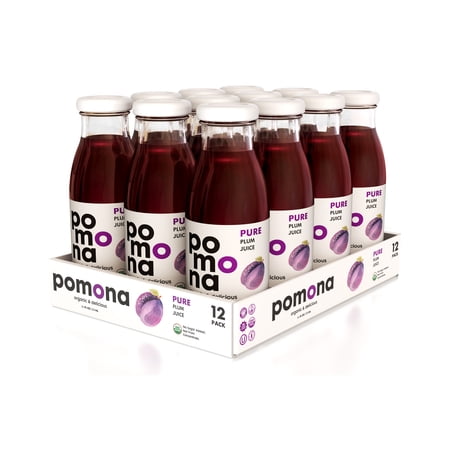 Pomona Organic Juices Pure Plum Juice: Pack of 12 x 8.4 Ounce Bottles, Cold Pressed Organic Juice, Non-GMO, No Sugar Added, Not from Concentrate, Gluten Free, Kosher Certified, Preservative Free