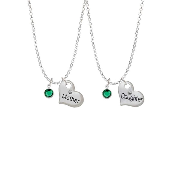 Delight Jewelry Crystal Green Channel Drop Mother & Daughter Heart Necklaces (Set of 2), 19"+2"