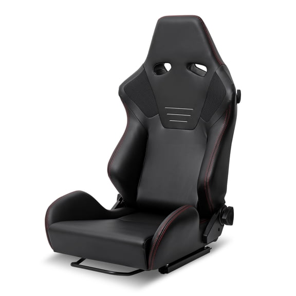 Spec-D Tuning Black Nappa Style PU Leather, Fully Reclinable Racing Seat w/Dual Sliders Compatible, 1 Seat
