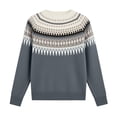 thumbnail image 4 of ThriftyPlait Fair Isle Crew Neck Sweater for Women Casual Long Sleeve Pullover Top Loose Fit Vintage Knitted Jumper Fall Winter Holiday Blouse, 4 of 7