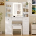 thumbnail image 2 of Caulitar Vanity Desk Set with Mirror, Makeup Vanity Table with Storage and Adjustable Lighting Colors, Makeup Vanity with Desk and Stool for Women, 2 of 11
